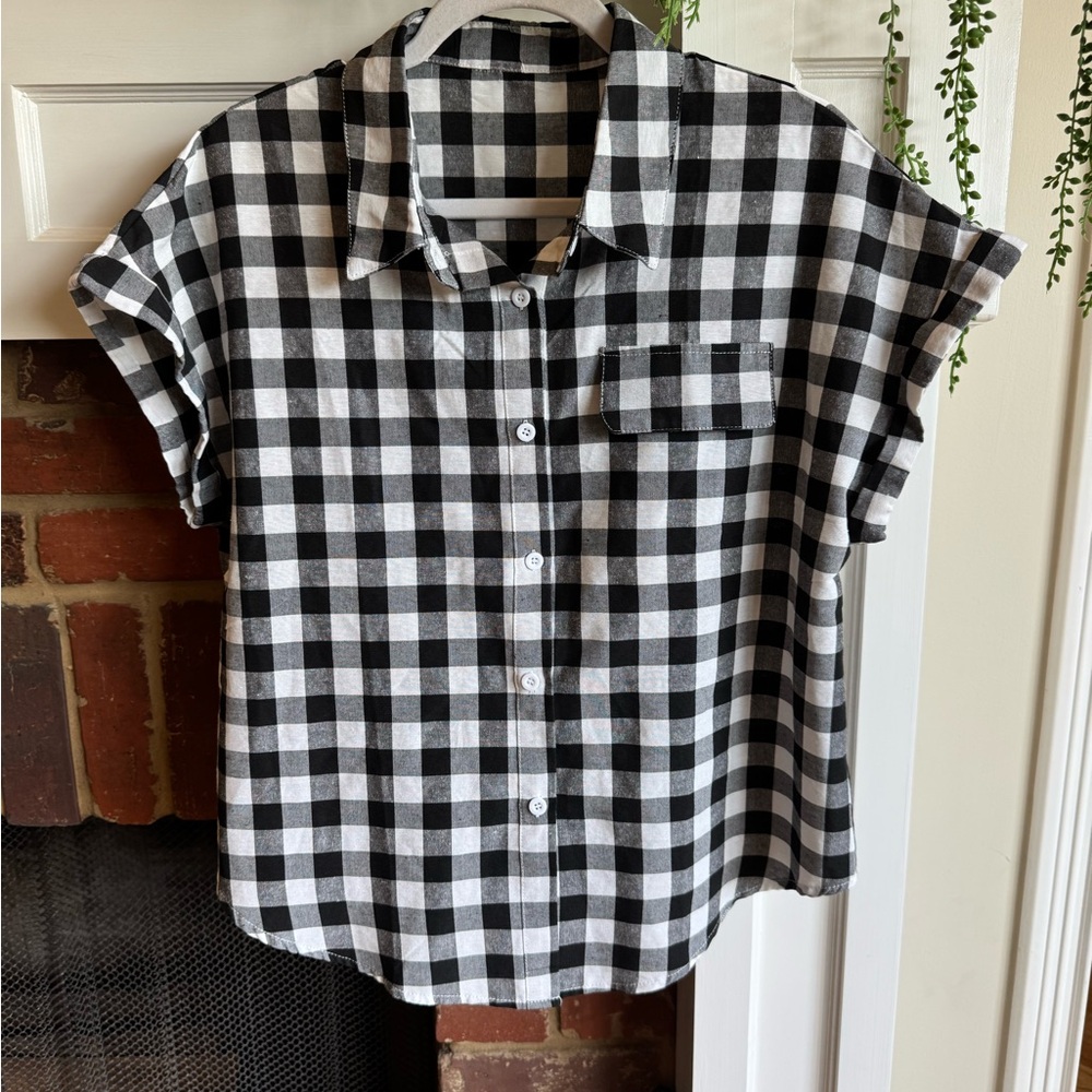 Black and White Checkered Button-Up Shirt